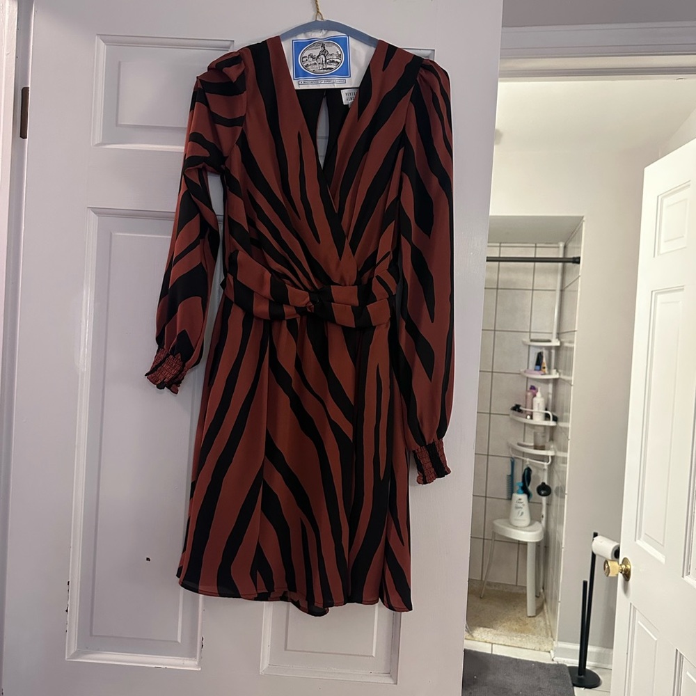 Rust Zebra-Print Long-Sleeve Wrap Dress